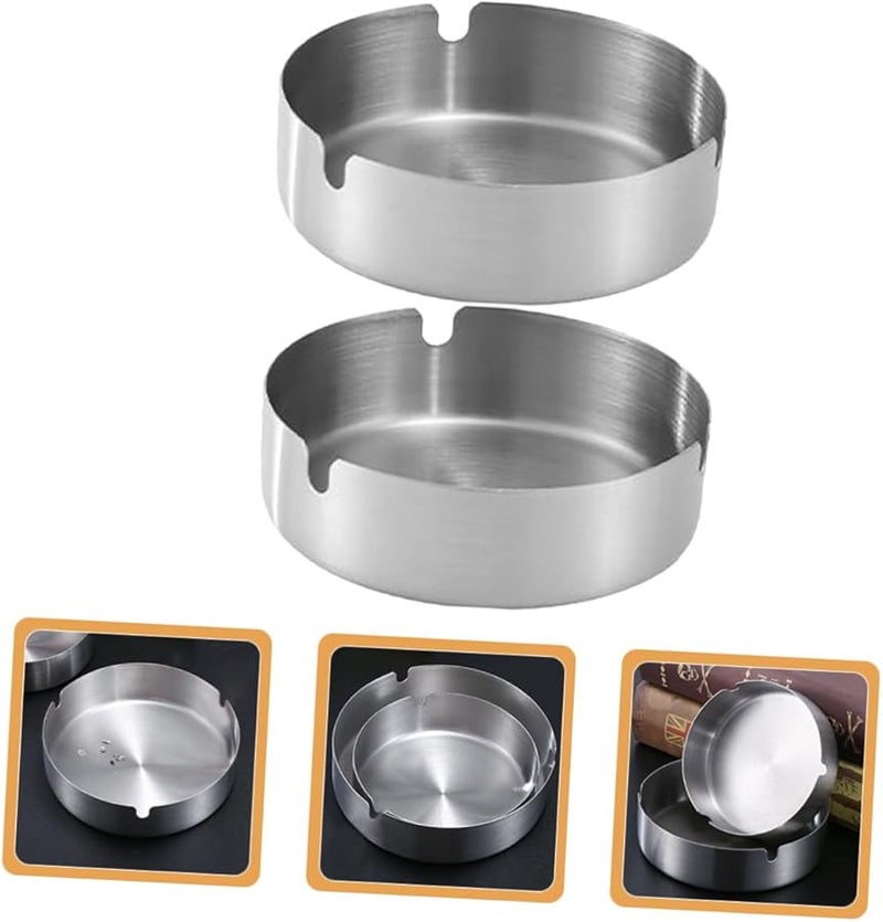 قطعتان من منفضة السجائر غير الدخانية من الفولاذ المقاوم للصدأ، حامل رماد معدني محمول للمنزل والمكتب والبار - Image 2